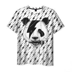 Мужская футболка 3D с принтом Панда вокалист в Белгороде, 100% полиэфир | прямой крой, круглый вырез горловины, длина до линии бедер | Тематика изображения на принте: animal | bear | beast | metal | music | nature | panda | rock | sound | vocal | вокал | животное | зверь | звук | медведь | меломан | метал | мишка | музыка | панда | природа | рок