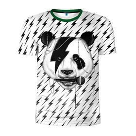 Мужская футболка 3D спортивная с принтом Панда вокалист в Белгороде, 100% полиэстер с улучшенными характеристиками | приталенный силуэт, круглая горловина, широкие плечи, сужается к линии бедра | animal | bear | beast | metal | music | nature | panda | rock | sound | vocal | вокал | животное | зверь | звук | медведь | меломан | метал | мишка | музыка | панда | природа | рок