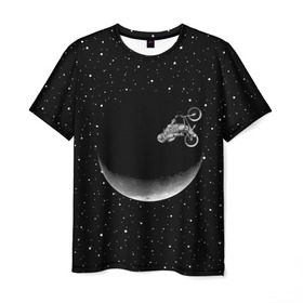 Мужская футболка 3D с принтом Астронавт байкер в Белгороде, 100% полиэфир | прямой крой, круглый вырез горловины, длина до линии бедер | Тематика изображения на принте: astronaut | cosmonaut | cosmos | galaxy | moto | planet | space | star | universe | астронавт | байкер | вселенная | галактика | звезды | космонавт | космос | луна | мотоцикл | планета