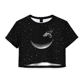 Женская футболка 3D укороченная с принтом Астронавт байкер в Белгороде, 100% полиэстер | круглая горловина, длина футболки до линии талии, рукава с отворотами | astronaut | cosmonaut | cosmos | galaxy | moto | planet | space | star | universe | астронавт | байкер | вселенная | галактика | звезды | космонавт | космос | луна | мотоцикл | планета