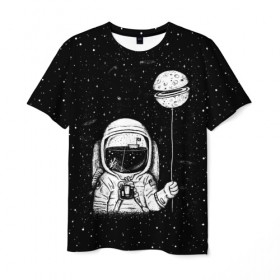 Мужская футболка 3D с принтом Астронавт с шариком в Белгороде, 100% полиэфир | прямой крой, круглый вырез горловины, длина до линии бедер | astronaut | cosmonaut | cosmos | dead | galaxy | moon | planet | space | star | universe | астронавт | вселенная | галактика | звезды | космонавт | космос | луна | планета | шарик