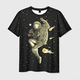 Мужская футболка 3D с принтом Атака метеоров в Белгороде, 100% полиэфир | прямой крой, круглый вырез горловины, длина до линии бедер | astronaut | cosmonaut | cosmos | galaxy | meteor | planet | space | star | universe | астронавт | вселенная | галактика | гравитация | звезды | космонавт | космос | метеор | планета