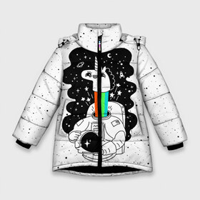 Зимняя куртка для девочек 3D с принтом Единорог астронавт в Белгороде, ткань верха — 100% полиэстер; подклад — 100% полиэстер, утеплитель — 100% полиэстер. | длина ниже бедра, удлиненная спинка, воротник стойка и отстегивающийся капюшон. Есть боковые карманы с листочкой на кнопках, утяжки по низу изделия и внутренний карман на молнии. 

Предусмотрены светоотражающий принт на спинке, радужный светоотражающий элемент на пуллере молнии и на резинке для утяжки. | Тематика изображения на принте: astronaut | cosmonaut | cosmos | galaxy | planet | space | star | universe | астронавт | бесконечность | вселенная | галактика | единорог | звезды | космонавт | космос | планета