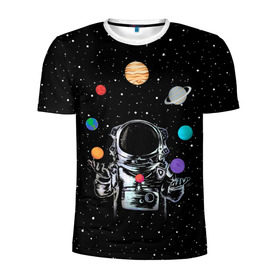 Мужская футболка 3D спортивная с принтом Космический жонглер в Белгороде, 100% полиэстер с улучшенными характеристиками | приталенный силуэт, круглая горловина, широкие плечи, сужается к линии бедра | astronaut | cosmonaut | cosmos | galaxy | planet | space | star | universe | астронавт | вселенная | галактика | звезды | земля | космонавт | космос | луна | марс | планета | сатурн | уран