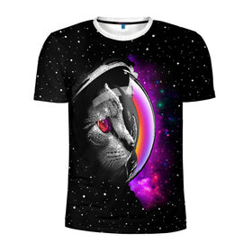 Мужская футболка 3D спортивная с принтом Космический кот в Белгороде, 100% полиэстер с улучшенными характеристиками | приталенный силуэт, круглая горловина, широкие плечи, сужается к линии бедра | astronaut | cat | cosmonaut | cosmos | galaxy | kitty | space | universe | астронавт | вселенная | галактика | звезды | космонавт | космос | кот | котик | кошка