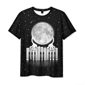 Мужская футболка 3D с принтом Лунная мелодия в Белгороде, 100% полиэфир | прямой крой, круглый вырез горловины, длина до линии бедер | astronaut | cosmonaut | cosmos | galaxy | meteor | moon | planet | space | universe | астронавт | вселенная | галактика | звезды | космонавт | космос | луна | мелодия | музыка | ноты
