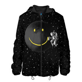 Мужская куртка 3D с принтом Лунная улыбка в Белгороде, ткань верха — 100% полиэстер, подклад — флис | прямой крой, подол и капюшон оформлены резинкой с фиксаторами, два кармана без застежек по бокам, один большой потайной карман на груди. Карман на груди застегивается на липучку | astronaut | cosmonaut | cosmos | galaxy | meteor | moon | planet | smile | space | universe | астронавт | вселенная | галактика | звезды | космонавт | космос | луна | смайл | улыбка