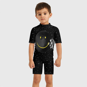 Детский купальный костюм 3D с принтом Лунная улыбка в Белгороде, Полиэстер 85%, Спандекс 15% | застежка на молнии на спине | astronaut | cosmonaut | cosmos | galaxy | meteor | moon | planet | smile | space | universe | астронавт | вселенная | галактика | звезды | космонавт | космос | луна | смайл | улыбка