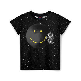 Детская футболка 3D с принтом Лунная улыбка в Белгороде, 100% гипоаллергенный полиэфир | прямой крой, круглый вырез горловины, длина до линии бедер, чуть спущенное плечо, ткань немного тянется | Тематика изображения на принте: astronaut | cosmonaut | cosmos | galaxy | meteor | moon | planet | smile | space | universe | астронавт | вселенная | галактика | звезды | космонавт | космос | луна | смайл | улыбка