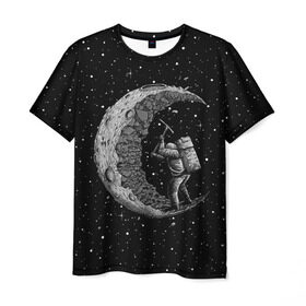 Мужская футболка 3D с принтом Лунный шахтер в Белгороде, 100% полиэфир | прямой крой, круглый вырез горловины, длина до линии бедер | astronaut | cosmonaut | cosmos | galaxy | moon | planet | space | star | universe | астронавт | вселенная | галактика | звезды | космонавт | космос | луна | планета | шахтер