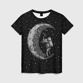 Женская футболка 3D с принтом Лунный шахтер в Белгороде, 100% полиэфир ( синтетическое хлопкоподобное полотно) | прямой крой, круглый вырез горловины, длина до линии бедер | astronaut | cosmonaut | cosmos | galaxy | moon | planet | space | star | universe | астронавт | вселенная | галактика | звезды | космонавт | космос | луна | планета | шахтер