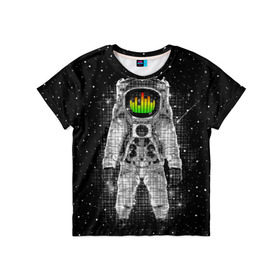 Детская футболка 3D с принтом Музыкальный космонавт в Белгороде, 100% гипоаллергенный полиэфир | прямой крой, круглый вырез горловины, длина до линии бедер, чуть спущенное плечо, ткань немного тянется | astronaut | cosmonaut | dj | eqializer | galaxy | moon | music | planet | space | star | universe | астронавт | вселенная | галактика | диджей | космонавт | космос | музыка | эквалайзер