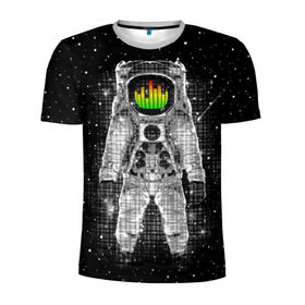 Мужская футболка 3D спортивная с принтом Музыкальный космонавт в Белгороде, 100% полиэстер с улучшенными характеристиками | приталенный силуэт, круглая горловина, широкие плечи, сужается к линии бедра | astronaut | cosmonaut | dj | eqializer | galaxy | moon | music | planet | space | star | universe | астронавт | вселенная | галактика | диджей | космонавт | космос | музыка | эквалайзер