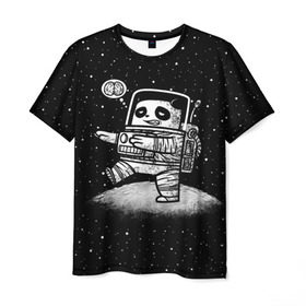 Мужская футболка 3D с принтом Панда лунатик в Белгороде, 100% полиэфир | прямой крой, круглый вырез горловины, длина до линии бедер | astronaut | cosmonaut | cosmos | galaxy | gravity | moon | planet | space | star | universe | астронавт | вселенная | галактика | звезды | космонавт | космос | луна | лунатик