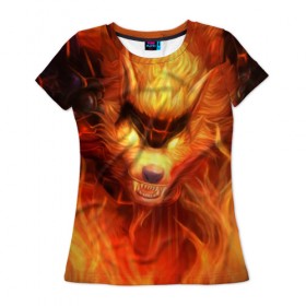 Женская футболка 3D с принтом Fire Wolf в Белгороде, 100% полиэфир ( синтетическое хлопкоподобное полотно) | прямой крой, круглый вырез горловины, длина до линии бедер | league of legends | lol | warwick | wolf | варвик | волк | лига легенд | лол