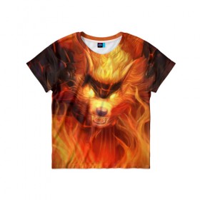 Детская футболка 3D с принтом Fire Wolf в Белгороде, 100% гипоаллергенный полиэфир | прямой крой, круглый вырез горловины, длина до линии бедер, чуть спущенное плечо, ткань немного тянется | league of legends | lol | warwick | wolf | варвик | волк | лига легенд | лол