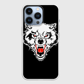 Чехол для iPhone 13 Pro с принтом Волк в Белгороде,  |  | animal | background | black | eyes | fangs | head | predator | red | teeth | white | wolf | белый | волк | глаза | голова | животное | зверь | клыки | красные | оскал | фон | хищник | черный