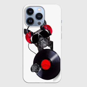 Чехол для iPhone 13 Pro с принтом DJ бульдог в Белгороде,  |  | бульдог | винил | диджей | музыка | наушники | очки | пёс | пластинка | собака | юмор