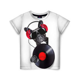 Детская футболка 3D с принтом DJ бульдог в Белгороде, 100% гипоаллергенный полиэфир | прямой крой, круглый вырез горловины, длина до линии бедер, чуть спущенное плечо, ткань немного тянется | бульдог | винил | диджей | музыка | наушники | очки | пёс | пластинка | собака | юмор