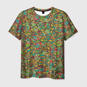 Мужская футболка 3D с принтом Узор пейсли в Белгороде, 100% полиэфир | прямой крой, круглый вырез горловины, длина до линии бедер | бута | восточный | индийский | капля | листья | огурцы | орнамент | паттерн