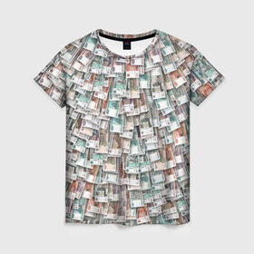 Женская футболка 3D с принтом Российские деньги в Белгороде, 100% полиэфир ( синтетическое хлопкоподобное полотно) | прямой крой, круглый вырез горловины, длина до линии бедер | бабки | бабло | банк | банкнота | богатство | бумажный | купюры | куча | рубль