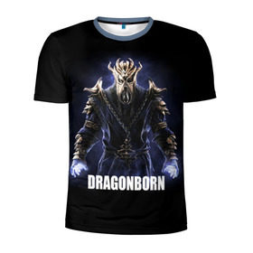 Мужская футболка 3D спортивная с принтом Dragonborn в Белгороде, 100% полиэстер с улучшенными характеристиками | приталенный силуэт, круглая горловина, широкие плечи, сужается к линии бедра | game | the elder scrolls v: skyrim | драконорожденный | игра | игрок