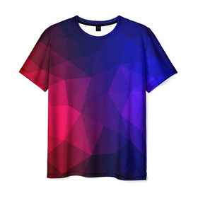 Мужская футболка 3D с принтом Red&Blue в Белгороде, 100% полиэфир | прямой крой, круглый вырез горловины, длина до линии бедер | красный | полигон | треугольники | яркий
