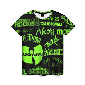 Женская футболка 3D с принтом Hip-Hop в Белгороде, 100% полиэфир ( синтетическое хлопкоподобное полотно) | прямой крой, круглый вырез горловины, длина до линии бедер | akon | eminem | hip hop | snoop dogg | wu tang | xzibit | хип хоп | эминем