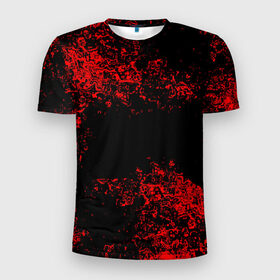Мужская футболка 3D спортивная с принтом Капли красок в Белгороде, 100% полиэстер с улучшенными характеристиками | приталенный силуэт, круглая горловина, широкие плечи, сужается к линии бедра | брызки | красный | черный