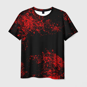 Мужская футболка 3D с принтом Капли красок в Белгороде, 100% полиэфир | прямой крой, круглый вырез горловины, длина до линии бедер | брызки | красный | черный