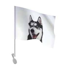 Флаг для автомобиля с принтом Сибирский хаски в Белгороде, 100% полиэстер | Размер: 30*21 см | взгляд | голубые глаза | зима | сибирь | снег | собака | хаски | хаски бандит | холод