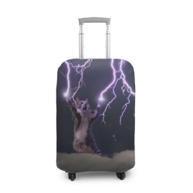 Чехол для чемодана 3D с принтом Грозовой кошак в Белгороде, 86% полиэфир, 14% спандекс | двустороннее нанесение принта, прорези для ручек и колес | lightning cat