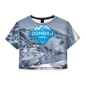Женская футболка 3D укороченная с принтом Домбай в Белгороде, 100% полиэстер | круглая горловина, длина футболки до линии талии, рукава с отворотами | домбай