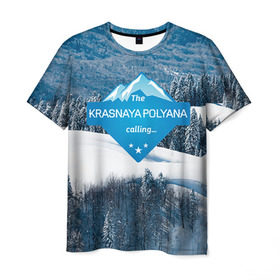 Мужская футболка 3D с принтом Красная поляна в Белгороде, 100% полиэфир | прямой крой, круглый вырез горловины, длина до линии бедер | Тематика изображения на принте: горнолыжный курорт | горы | зима | красная поляна | лыжи | парк | роза хуторов | снег | сноутборд | сочи
