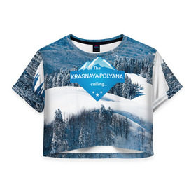Женская футболка 3D укороченная с принтом Красная поляна в Белгороде, 100% полиэстер | круглая горловина, длина футболки до линии талии, рукава с отворотами | горнолыжный курорт | горы | зима | красная поляна | лыжи | парк | роза хуторов | снег | сноутборд | сочи