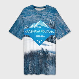 Платье-футболка 3D с принтом Красная поляна в Белгороде,  |  | горнолыжный курорт | горы | зима | красная поляна | лыжи | парк | роза хуторов | снег | сноутборд | сочи
