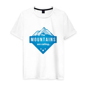 Мужская футболка хлопок с принтом Горы зовут в Белгороде, 100% хлопок | прямой крой, круглый вырез горловины, длина до линии бедер, слегка спущенное плечо. | альпинизм | горы | лыжи | сноуборд