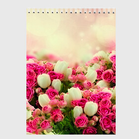 Скетчбук с принтом Цветы в Белгороде, 100% бумага
 | 48 листов, плотность листов — 100 г/м2, плотность картонной обложки — 250 г/м2. Листы скреплены сверху удобной пружинной спиралью | Тематика изображения на принте: розовый | розы | цветы | яркий
