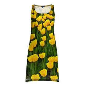 Платье-майка 3D с принтом Жёлтые тюльпаны в Белгороде, 100% полиэстер | полуприлегающий силуэт, широкие бретели, круглый вырез горловины, удлиненный подол сзади. | поле | цветы | яркий