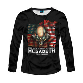 Женский лонгслив 3D с принтом Megadeth #3 в Белгороде, 100% полиэстер | длинные рукава, круглый вырез горловины, полуприлегающий силуэт | Тематика изображения на принте: dave | megadeth | metal | mustaine | rattlehead | rock | thrash | vic | дейв | мастейн | мегадез | мегадет | мегедес | метал | рок | треш