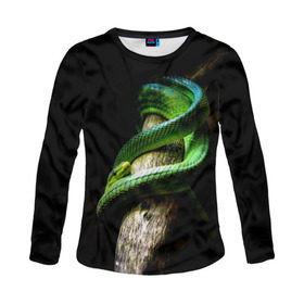 Женский лонгслив 3D с принтом Змея на груди в Белгороде, 100% полиэстер | длинные рукава, круглый вырез горловины, полуприлегающий силуэт | гадюка | дерево | джунгли | зелёный змей | змея | кобра | природа | удав
