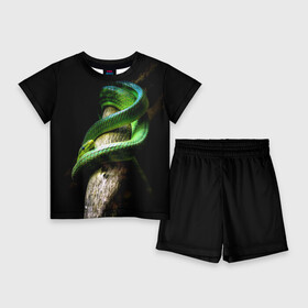 Детский костюм с шортами 3D с принтом Змея на груди в Белгороде,  |  | гадюка | дерево | джунгли | зелёный змей | змея | кобра | природа | удав