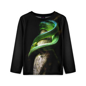 Детский лонгслив 3D с принтом Змея на груди в Белгороде, 100% полиэстер | длинные рукава, круглый вырез горловины, полуприлегающий силуэт
 | гадюка | дерево | джунгли | зелёный змей | змея | кобра | природа | удав