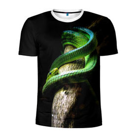 Мужская футболка 3D спортивная с принтом Змея на груди в Белгороде, 100% полиэстер с улучшенными характеристиками | приталенный силуэт, круглая горловина, широкие плечи, сужается к линии бедра | гадюка | дерево | джунгли | зелёный змей | змея | кобра | природа | удав