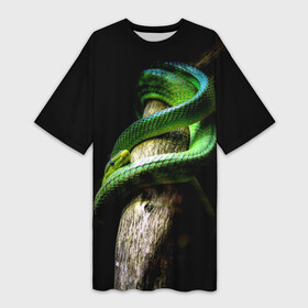 Платье-футболка 3D с принтом Змея на груди в Белгороде,  |  | гадюка | дерево | джунгли | зелёный змей | змея | кобра | природа | удав