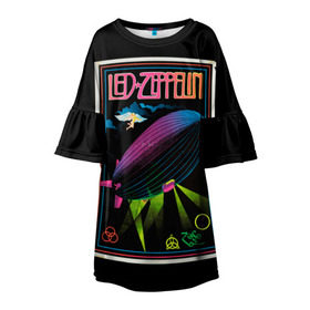 Детское платье 3D с принтом Led Zeppelin 6 в Белгороде, 100% полиэстер | прямой силуэт, чуть расширенный к низу. Круглая горловина, на рукавах — воланы | Тематика изображения на принте: led zeppelin | лед зеппелин | роберт плант