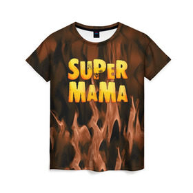Женская футболка 3D с принтом Супер мама в Белгороде, 100% полиэфир ( синтетическое хлопкоподобное полотно) | прямой крой, круглый вырез горловины, длина до линии бедер | для двоих | дочка | мама | папа | парные | семейные | супер | сын | сынок