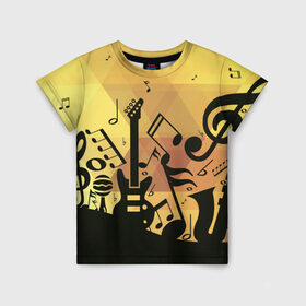 Детская футболка 3D с принтом Любовь к музыки в Белгороде, 100% гипоаллергенный полиэфир | прямой крой, круглый вырез горловины, длина до линии бедер, чуть спущенное плечо, ткань немного тянется | Тематика изображения на принте: веселые | искусство | музыка | новинки | подарок | рок | юмор | яркие
