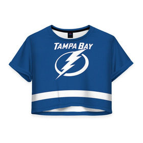 Женская футболка 3D укороченная с принтом Tampa Bay Drouin в Белгороде, 100% полиэстер | круглая горловина, длина футболки до линии талии, рукава с отворотами | 27 | jonathan drouin | tampa bay lightning | джонатан друэн | нхл | тампа бэй лайтнинг | хоккей