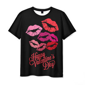Мужская футболка 3D с принтом Happy Valentine`s Day в Белгороде, 100% полиэфир | прямой крой, круглый вырез горловины, длина до линии бедер | Тематика изображения на принте: 14 | february | happy valentines day | holiday | kisses | lips | love | губы | любовь | поцелуи | праздник | счастливый день святого валентина | февраль